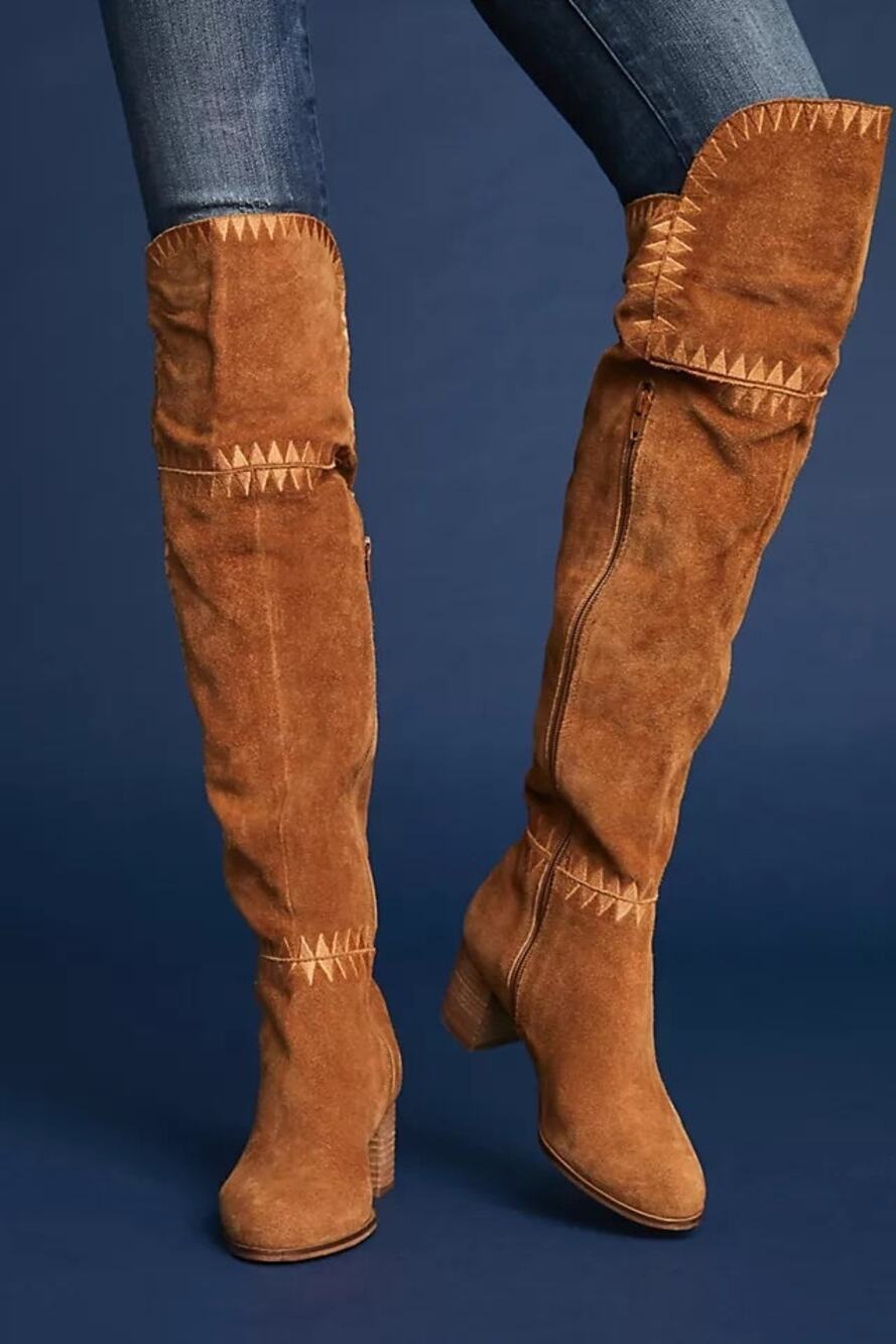 NEW ANTHROPOLOGIE $265 MATISSE COCONUTS EMBROIDERED SUEDE OVER THE KNEE BOOTS 8